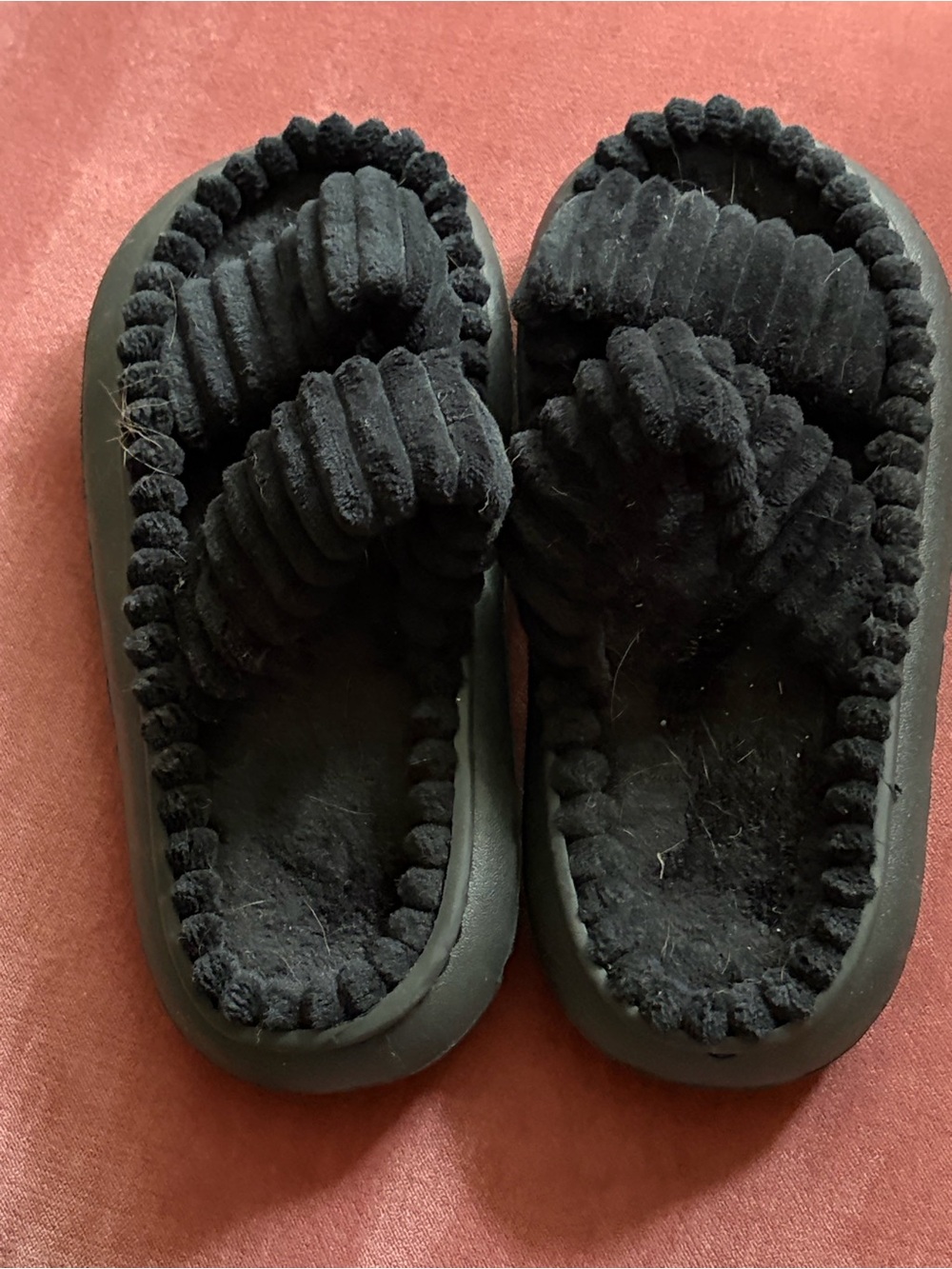 Kids Black Cozy Slip-On Fuzzy Sandals